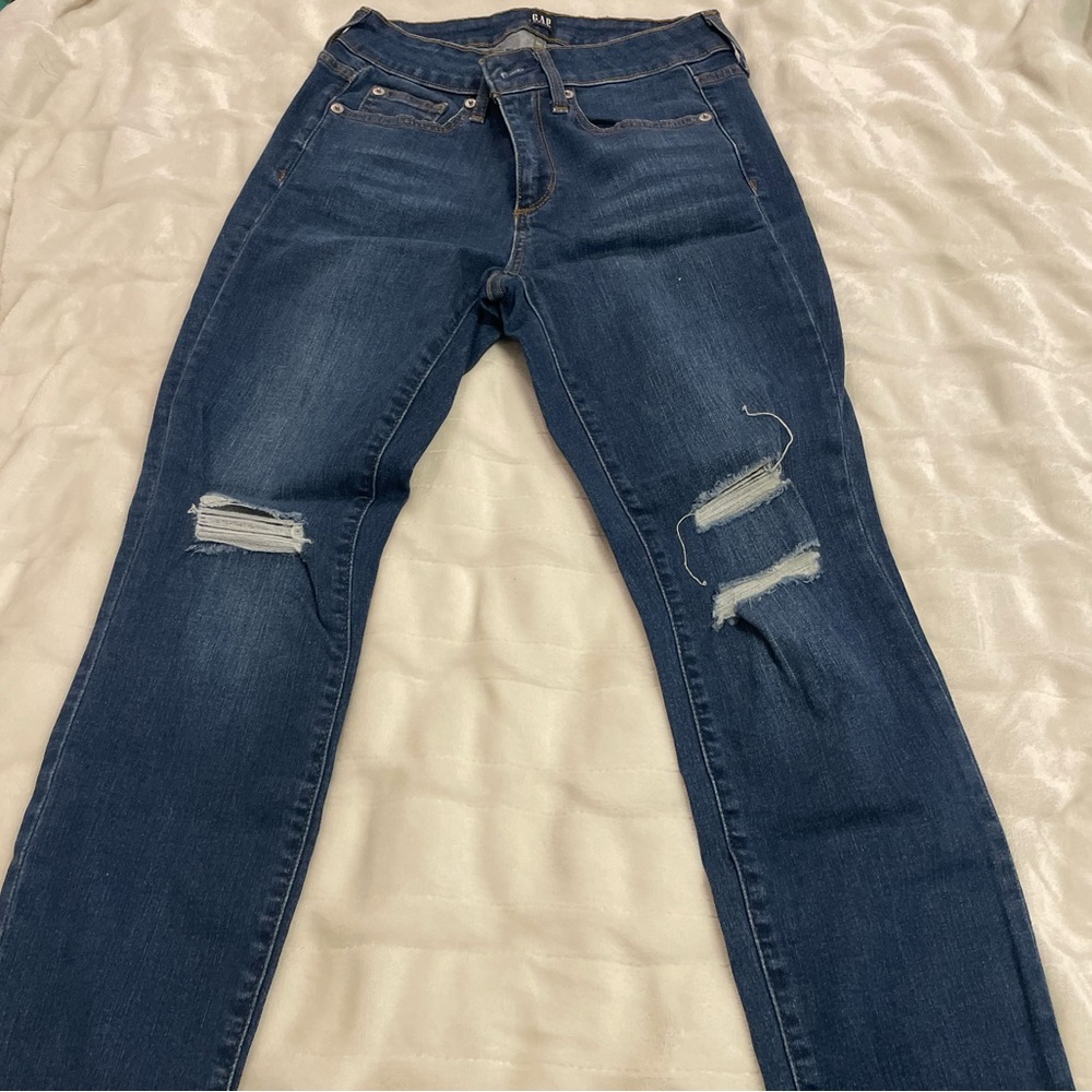 GAP Women's Blue Ripped Curvy true Skinny Jeans